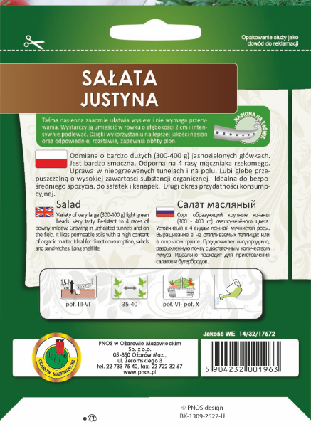 O.Taśma Sałata Masłowa Justyna 6m DE80016320234605 st d.w.03/26 z.k.92%