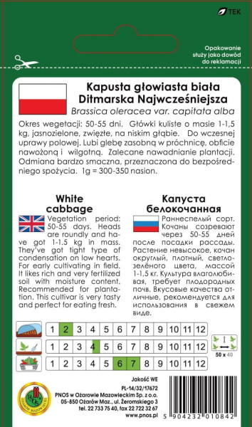 O.Kapusta biała Ditmarska najwcześ. 2g  0703N958 st d.w.04/26 z.k.86%